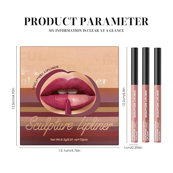12 Colors Matte Lip Liner Pencil – Long Lasting Waterproof Lip Liner, Smudge Proof Transfer Proof Lip Pencil, High Pigment Lip Makeup for Defining & Filling Lips (A1-set:01+02+08, 3PCS)