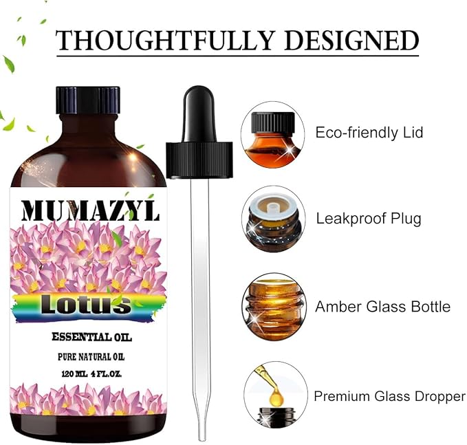 Lotus Essential Oil, Lotus Oil 4 Fl Oz 120ML for Diffuser Humidifier Yoga Cleaning DIY Candle Soap Making Essential Oils