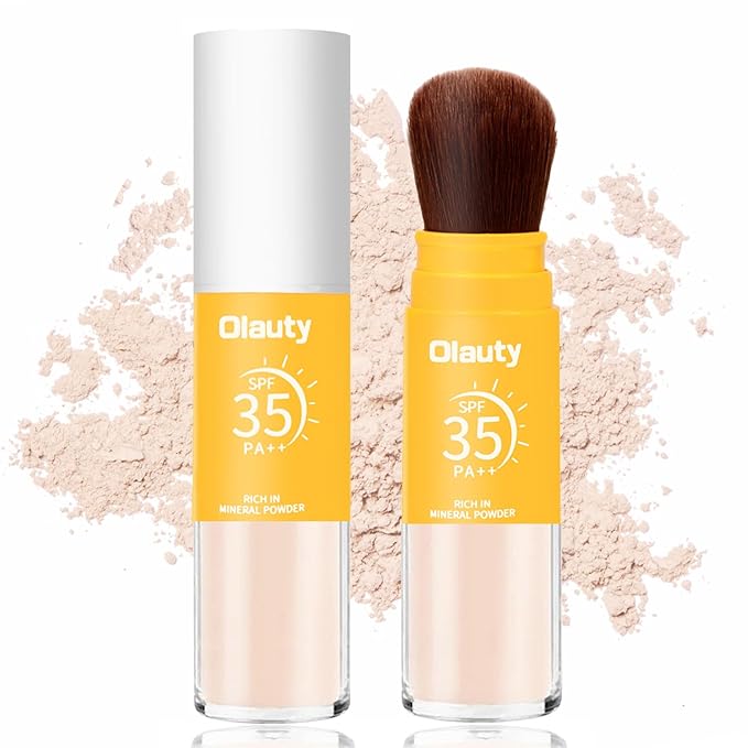 Mineral Sunscreen Setting Powder, SPF 35 Brush Sunscreen Powder for Face & Scalp, Long Lasting Lightweight Breathable, Oil Control Natural Matte Finish (#01 Translucent)
