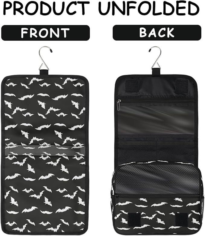 Travel Toiletry Bag for Women & Men Black Bat Modern Hanging Cosmetic Organizer Portable Waterproof Makeup Case Make Up Bag with Compartments Travel Essentials for Bathroom Shower