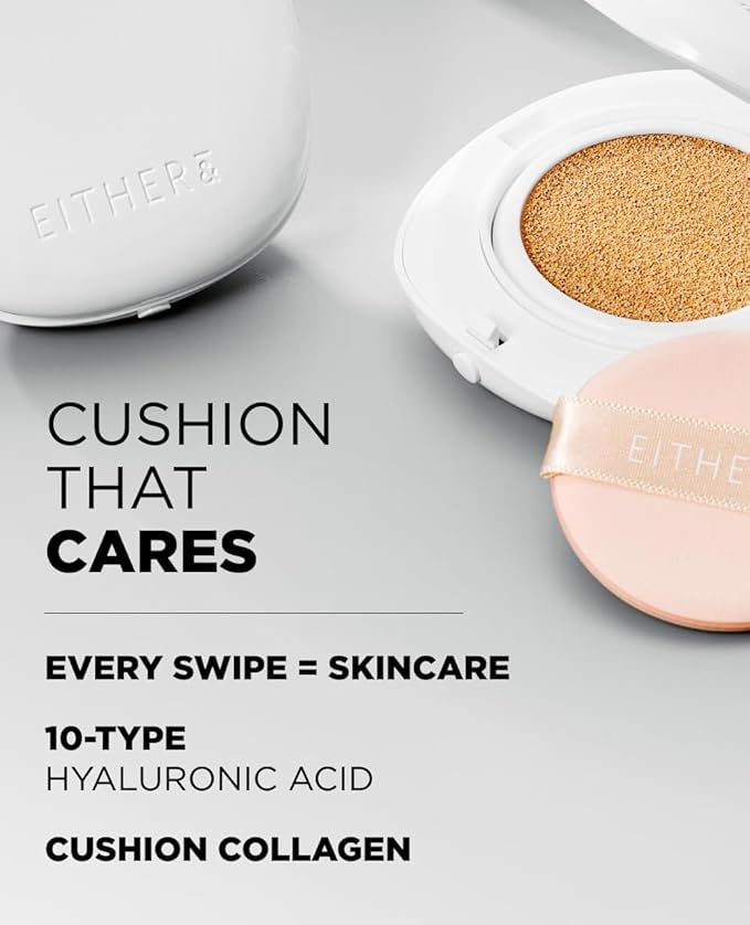 EITHER& Glow Pixel Cushion Foundation, Natural Coverage, Glow Finish – Up to 100 Hours, Moisturizing and Hydrating, Korean Beauty (#30N Walnut, 12g)