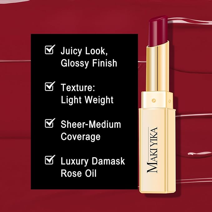 MAKI YIKA Moisture Dark Berry Lipstick for Women Hydrate Lip Gloss for Dry Cracked Lips Weightless Glossy Lip Color Juicy Finish,MA049 Blush Berry