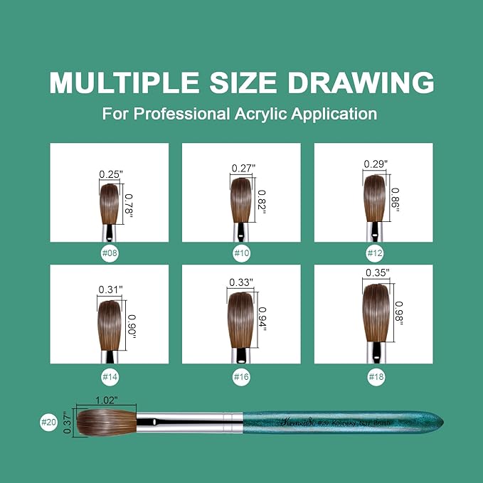 Acrylic Nail Brush Size #12, 100% Pure Kolinsky Nail Art Brushes for Acrylic Application, Sturdy Starry Handle Oval Shaped Nail Design Tools for Professional Manicure DIY, Green