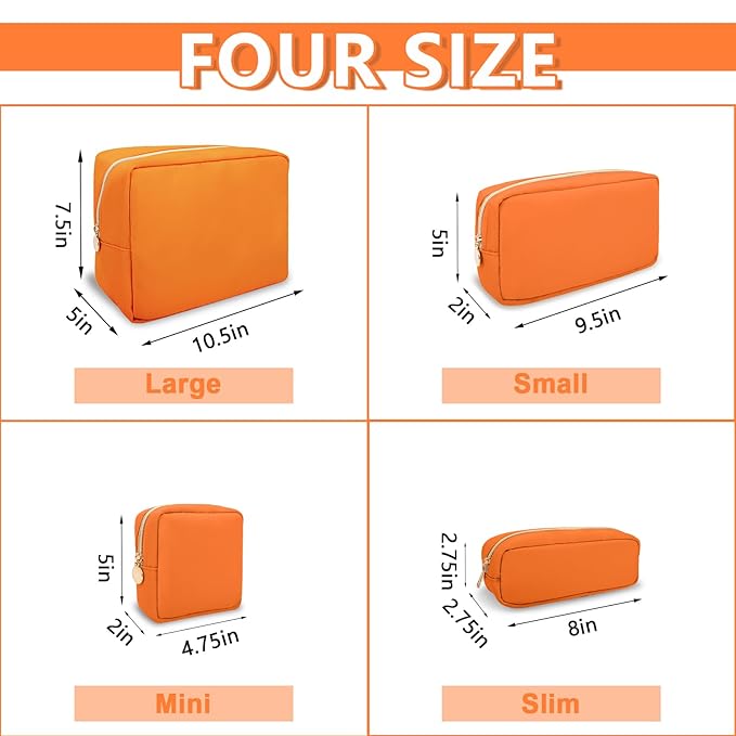 Small Pencil Case Makeup Bag for Purse, Cute Pencil Pouch Preppy Nylon Makeup Brush Bag with Zipper, Girls Portable Stationery Storage Case Small Pen Bag for Office School College(Slim-Peach)