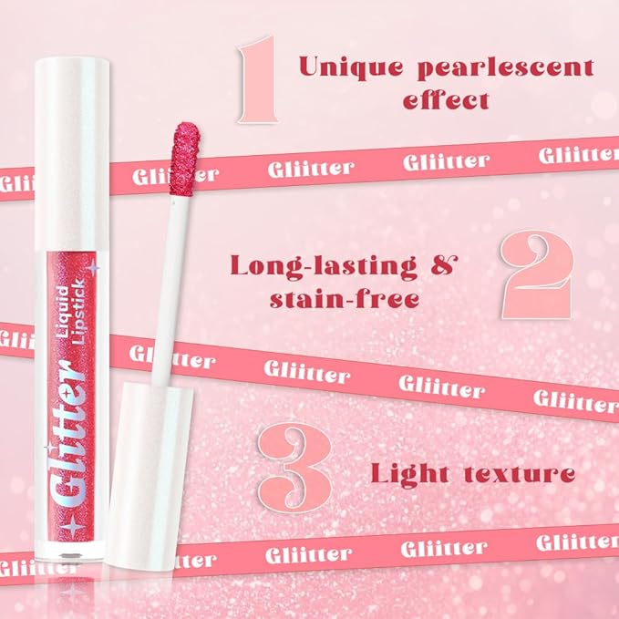 Orange Pink Metallic Lipstick for Women,Lightweight Glitter Sparkling Liquid Lipsticks,Shimmer Lip Gloss Stain Long Lasting Waterproof Smudge Proof Non-Drying 24 Hour Full Coverage Lip Makeup,Vegan