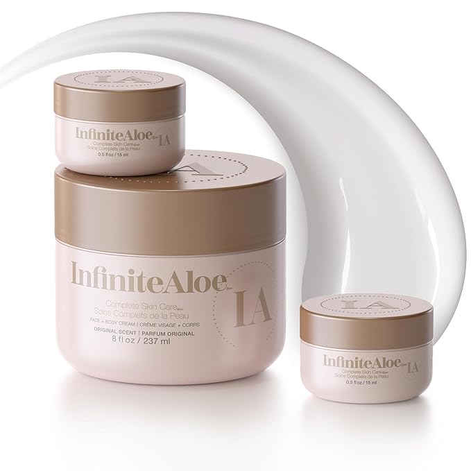 InfiniteAloe Complete Skin Care, Aloe Vera Powered Face and Body Cream for All Skin Types, Dry Skin Everyday Hero, Original Scent - Large Jar 8 oz & 2 Travel Jar 0.5 oz