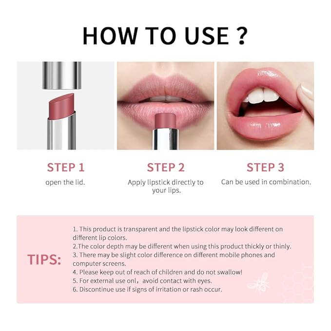2PCS Honey Lipstick Tinted Lip Balm - Sheer Hydrating for All Skin Tones - Moisturizing Lip Color, Nourishing for Dry Lips (Pink)