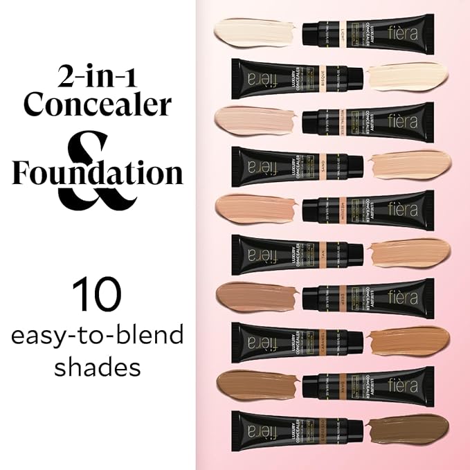 Fièra Luxury Concealer & Foundation with Anti-Aging Ingredients - Full Coverage for Dark Circles, Wrinkles, Fine Lines, and Spots, All-Day Wear For Mature Skin - Light, 0.5 FL. OZ. / 15 ML