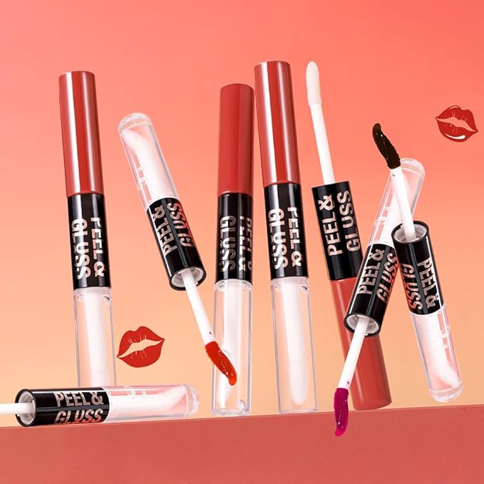 Light Orange Lip Stain Peel off Lip Oil Dual Ended Combo Set, 2 in 1 Lips Liner Stain Oil Peel off Long Lasting Waterproof, High Pigmented Flawless Lips Tint Stick Not Faded Vegan & Cruelty-free 01#