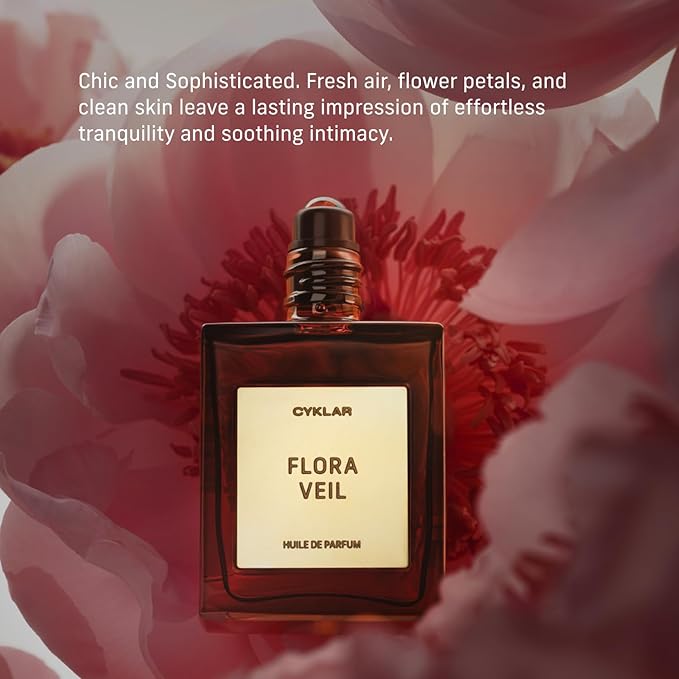 CYKLAR Perfume Oil Roll-On. Travel-Friendly Flora Veil Fragrance with Raspberry, Peony, and White Amber Notes. Long-Lasting Essential Oil Parfum for Women and Men. 0.5 Fl Oz Scented Rollerball Bottle