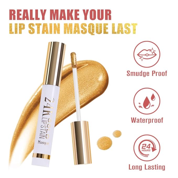 All Day Lip Stain Peel Off Gold Liquid Lip Gloss Tattoo, Light Brown Matte Finish Peel Off Lip Stain Masque, Long Lasting Waterproof Lip Tint, Transfer-proof for All Skin Types 01#