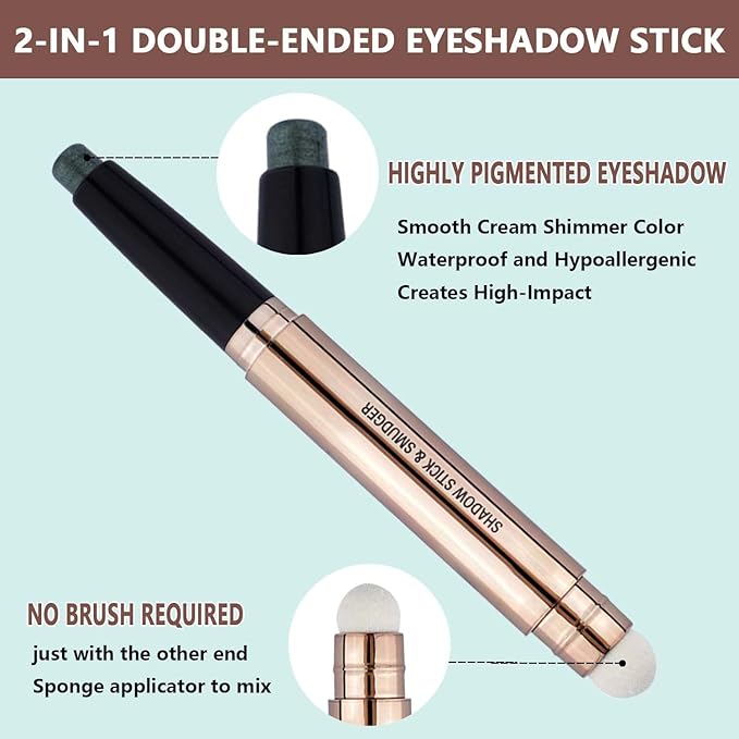 Green Eyeshadow Stick Eye Makeup Cream Smooth Shimmer Eyeshadow Pencil Primer Glitter Dark Light Matte Single base Crayon Primer Palette Eyeliner Hypoallergenic Waterproof Long Lasting