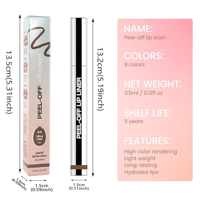 Light Taupe Liquid Matte Lip Liner Stain Peel Off with Tweezer, Long Lasting, Waterproof Matte Lipstick Lip Gloss Tattoo for Women, Transfer-prof Lip Tint Makeup for All Skin Types 04#
