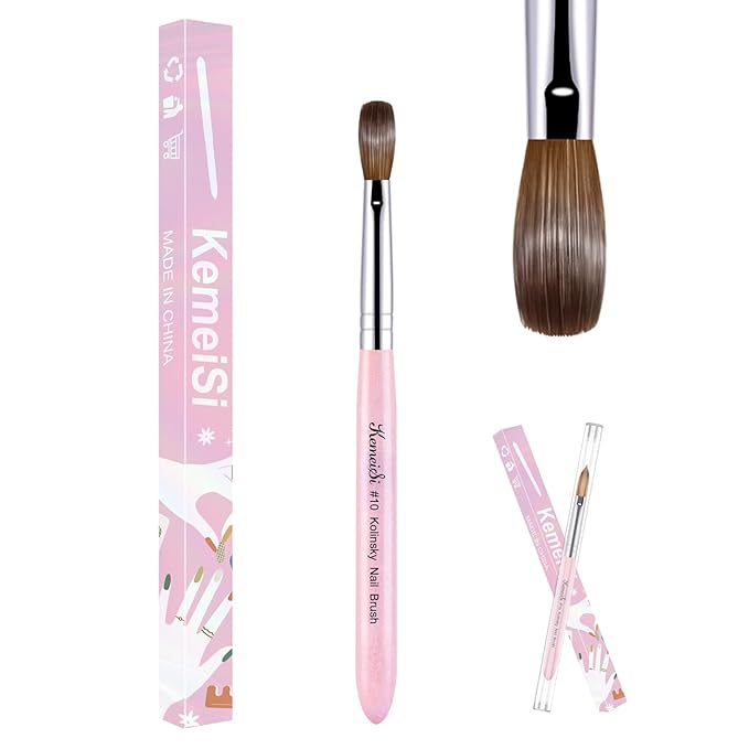 Acrylic Nail Brush Size #10, 100% Pure Kolinsky Nail Art Brushes for Acrylic Application, Sturdy Starry Handle Oval Shaped Nail Design Tools for Professional Manicure DIY, Pink