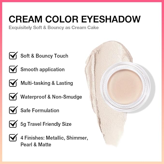 Single Cream Eye Shadow,Creme Brulee Shimmer Glitter Natural Nude Monochrome Eyeshadow Palette,Waterproof,Long Lasting Naturing-Looking,Vegan & Cruelty-Free,705