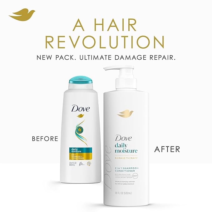 Dove Shampoo & Conditioner 2-in-1 + Dove Beauty Bar Soap 8-Pack – Deep Hydration for Revitalizing Dry Hair and Skin (9-Piece Set)