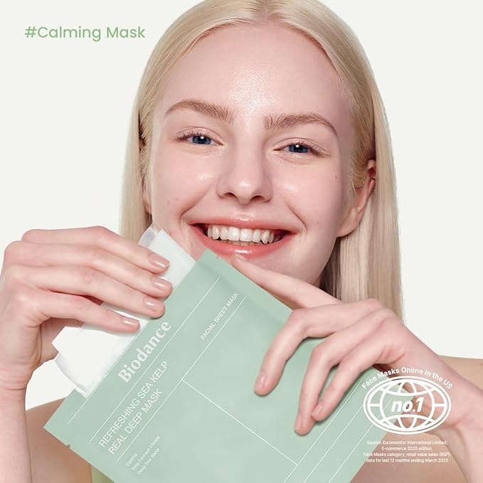BIODANCE Refreshing Sea kelp Real Deep Mask, Overnight Hydrogel Mask, Calming, Oil & Sebum Control, Blemish Care, Korean Skincare, Stocking Stuffers for Teen Girls | 1.19oz(34g) x 4ea