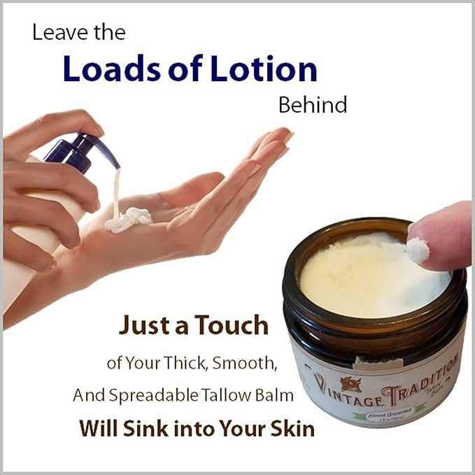 Vintage Tradition Beef Tallow All Purpose Balm - Healing, Hydrating Musk Skin Care Salve Replaces Body Lotion, Hand Cream, More - Essential Oil, Olive Oil, and Grass-Fed Tallow, 2 fl. oz.