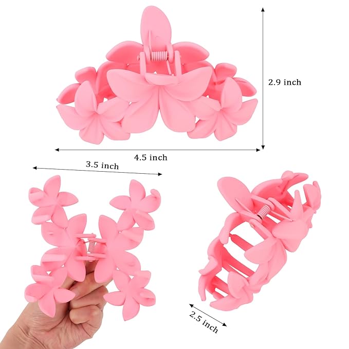 Hawaiian Flower Hair Clips Large Matte Hair Claw for Women Non-Slip Strong Hold Clips for Thick Hair, Hair Accessories for Women and Girls,Black,Purple,Pink, Light yellow