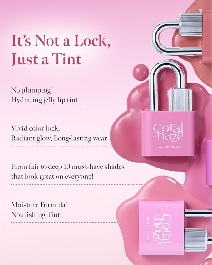 CORLAHAZE Glow Lock Jelly Tint 115 Wish 4g, Hydrating Jelly Glow Lip Stain, Glass-Like Shine Lip Gloss, Long-Lasting Color, Moisturizing Lip Enhancer, Collectible Lock-Shaped Design, Korean Makeup