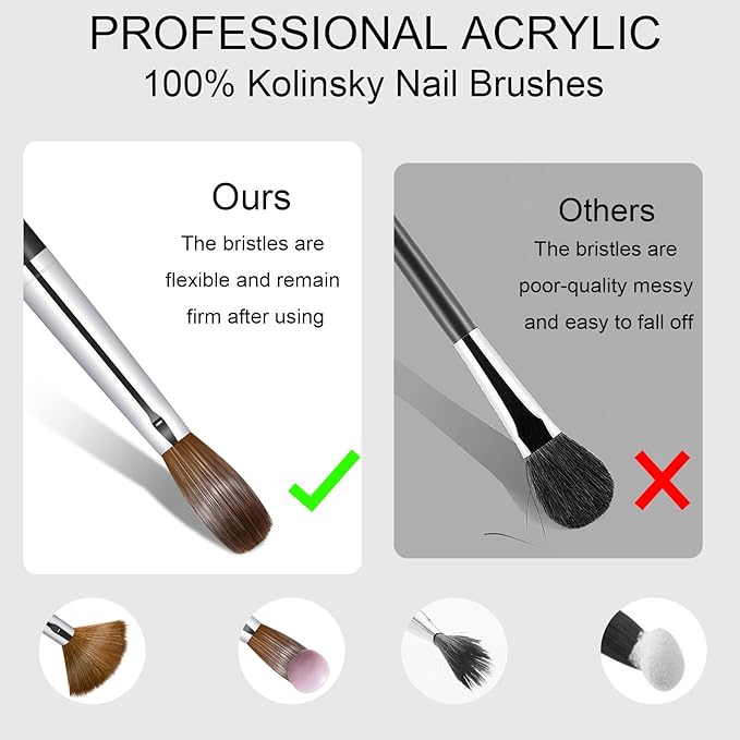 Acrylic Nail Brush #16, Kolinsky Nail Art Brushes, Sturdy Handle Oval Shaped Design Tools for Professional Manicure DIY