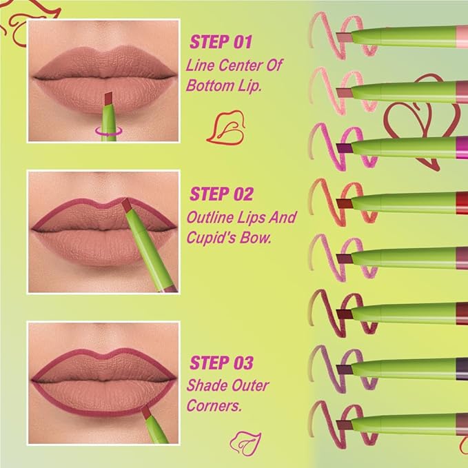 evpct Plum Red Triangle Lip Liner Pencil Stick for Women, Retractable Lips Liner Pen Triangle Tip for Sculpting & Filling & Plumping, Longwear Lipliners Pencil, Vegan Cruelty Free Lip Filler Plumper