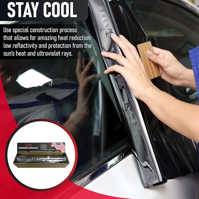 United Professional Window Tint 5% VLT 40" in x 100'Ft 1Ply Dyed Upgraded Film - Privacy Window Tint for Car, Home, Blocks UV/IR Rays, Reduce Heat & Glare - Adhesive Window Film Standard Black Color
