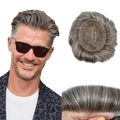 FACE MIRACLE Hair System for Men French Lace Mens Toupee Human Hair Replacement System Lace with PU Toupee for Men Male Hair Piece Wigs 6"X8" #365 Dark Brown with 65% Gray