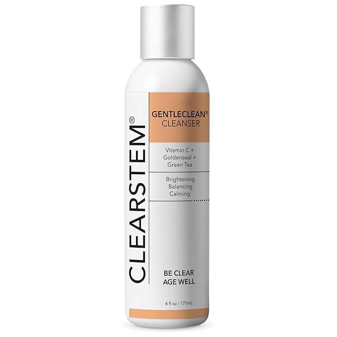 CLEARSTEM - GENTLECLEAN Vitamin C Infused Calming Wash - Facial Cleanser, Makeup Remover - Goldenseal + Green Tea - Facial Skin Care Products - Gluten Free, Cruelty Free - 6 fl oz / 207ml