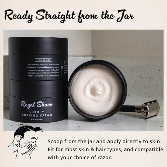 Luxury Shaving Cream for Men by Royal Shave, Rich, Soothing, Moisturizing, Hydrating & Nourishing Cream for Smooth, Close Shave (Made in UK) Sandalwood