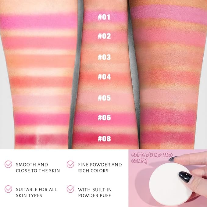 Natural Single Matte for Face Cheeks Blush with Makeup Powder Puff, Warm Orange Red Monochrome Blush Cream Powder Makeup Palette Blushes Long-lasting Blendable Foundation for Women Every Day 04