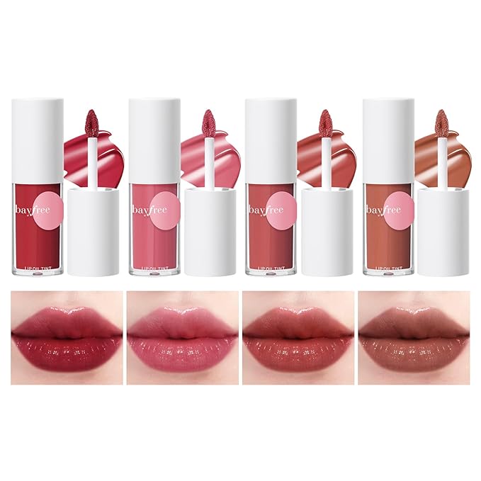 bayfree Tinted Lip Oil Stain Set, Hydrating High Shine Lip Gloss Set, Long-Lasting Bright Color Lipgloss for Dull Lips, Weightless & Non-Sticky, Vegan Korean Makeup, Crystal Finish