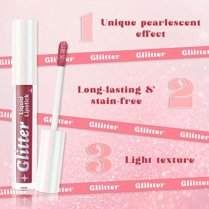 Red Brown Metallic Lipstick for Women,Lightweight Glitter Sparkling Liquid Lipsticks,Shimmer Lip Gloss Stain Long Lasting Waterproof Smudge Proof Non-Drying 24 Hour Full Coverage Lip Makeup,Vegan