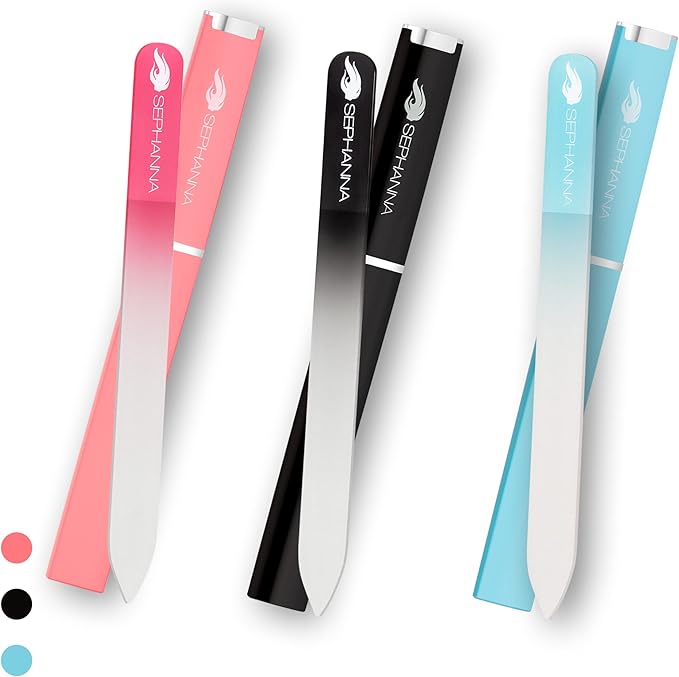 Crystal Glass Nail File with Case Pack 6, Professional Nail Files, Czech Glass Nail File Double Sided Glass Fingernail Files for Natural & Acrylic Nail Care, Nail Tool Home & Saloon Travel Friendly