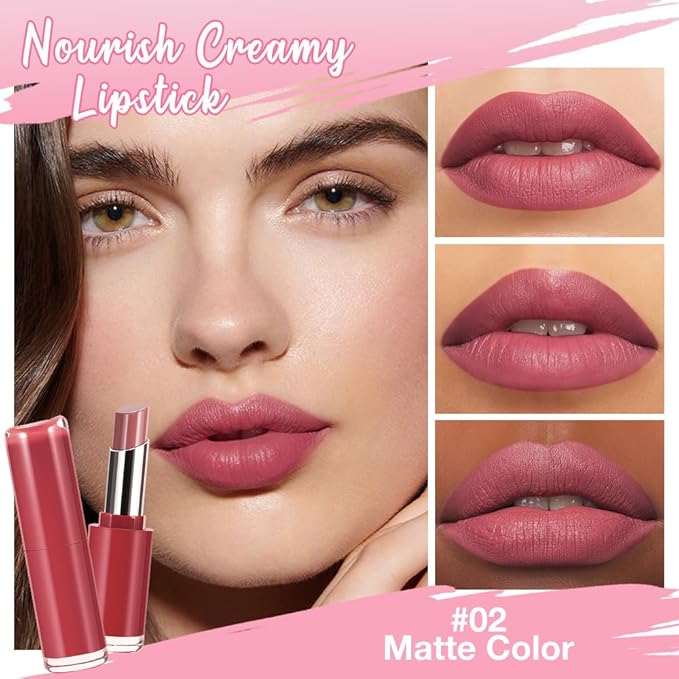 2Pcs Honey Lipstick Tinted Lip Balm Set - Matte Tint Cream Lipsticks for All Skin Tones,Hydrating Lip Stain,Can be Buildable Nourishing Moisturizing Suitable for Women to Every Day Makeup 02&08