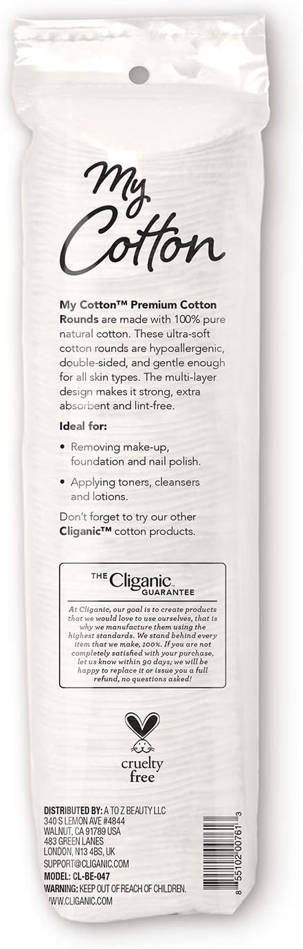 My Cotton Premium Rounds Bulk (1080 Count) | Makeup Remover Pads, Hypoallergenic, Lint-Free | 100% Pure Cotton