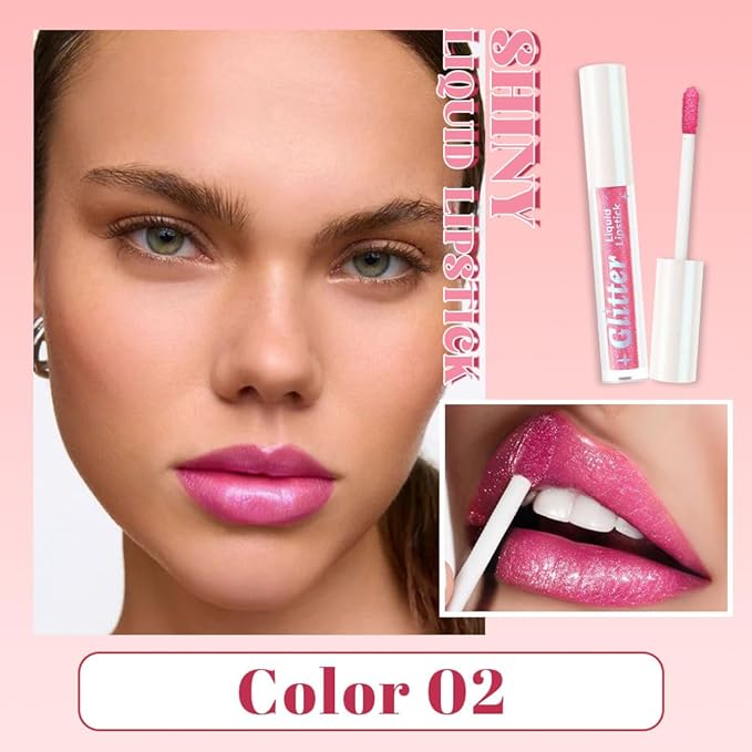 AMY'S DIARY Glitter Liquid Lipstick, Shimmer Metallic Lip Gloss, Long-Lasting Waterproof Lip Color, High Shine Sparkle Makeup,Lip makeup for woman (Pink Diamond Sparkle#2)