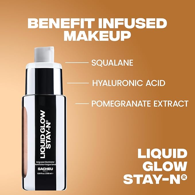 Sacheu Liquid Glow STAY-N Liquid Highlighter & Illuminator Makeup — 30ml Long Lasting Luminous Glow Lightweight Dewy Finish, Golden Hour