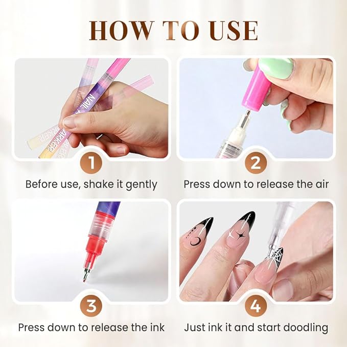 12 Color 3D Nail Art Pens Set, Nail Art Pens for Painting Nails Art Markers for Gel Nails, Nail Art Tools for Graffiti Dotting Drawing Painting Point Liner DIY (2 Pcs)