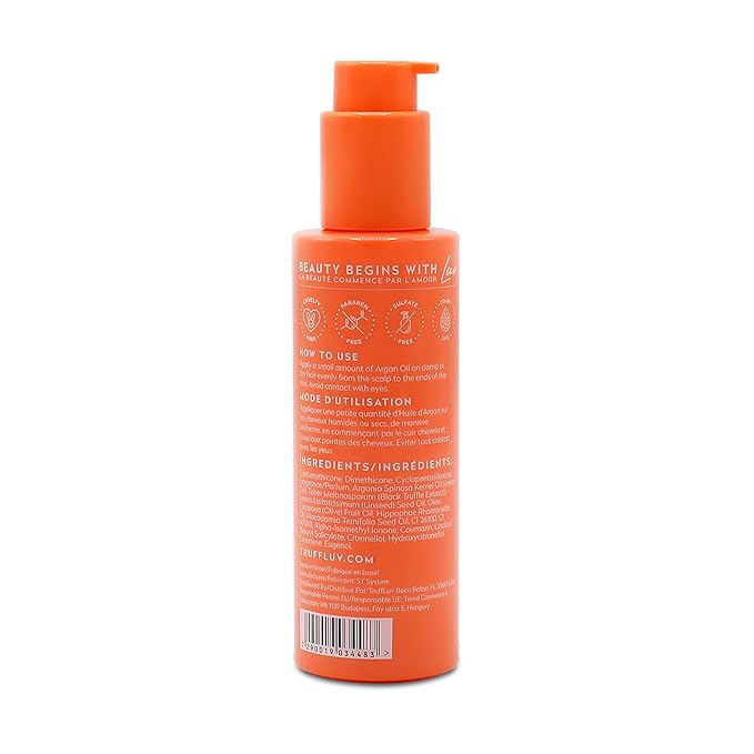 TruffLuv | Nourish Collection Argan Oil, Infused with Black Truffle Extract, Hydrating and Repairing Hair Serum, Smooths Frizz, Repairs Split Ends, Boost Shine, Paraben Free, Sulfate Free, 3.38 Fl Oz