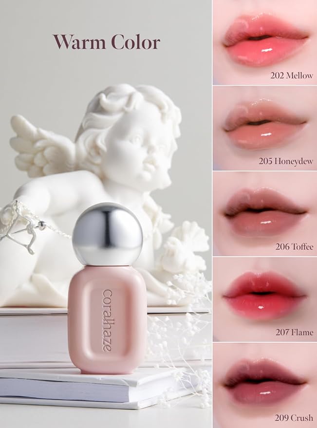 Dew Drop Tint #207 Flame 4.5g, Glossy, Lightweight Lip Stain, Glass-Like, High Shine, Moisturizing Lip Oil, Long Lasting Color, Hydrating Gloss, Dewy Finish, Korean Beauty Makeup