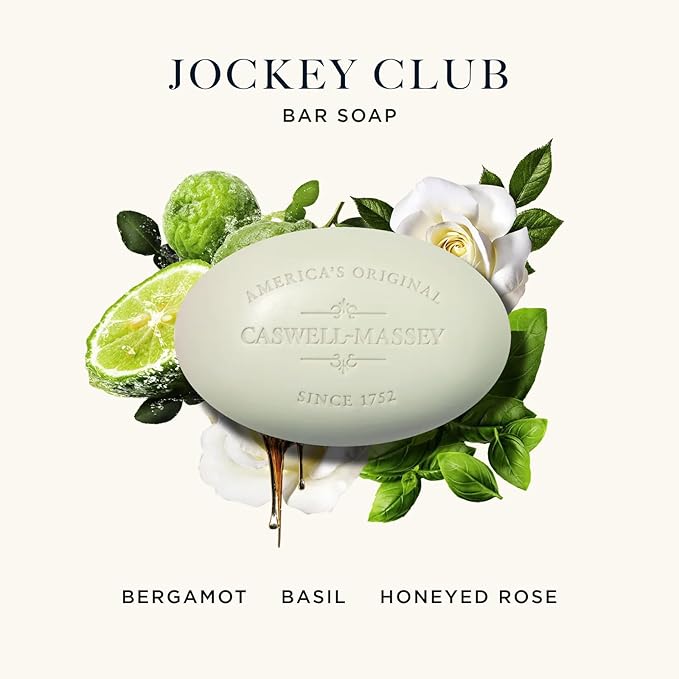 Caswell-Massey Men’s Bar Soap Gift Set – Jockey Club Scent – Triple-Milled Moisturizing Body Soap Bars for All Skin Types, Plant-Based Formula with Essential Oils, Made in USA, 3 x 5.8 oz