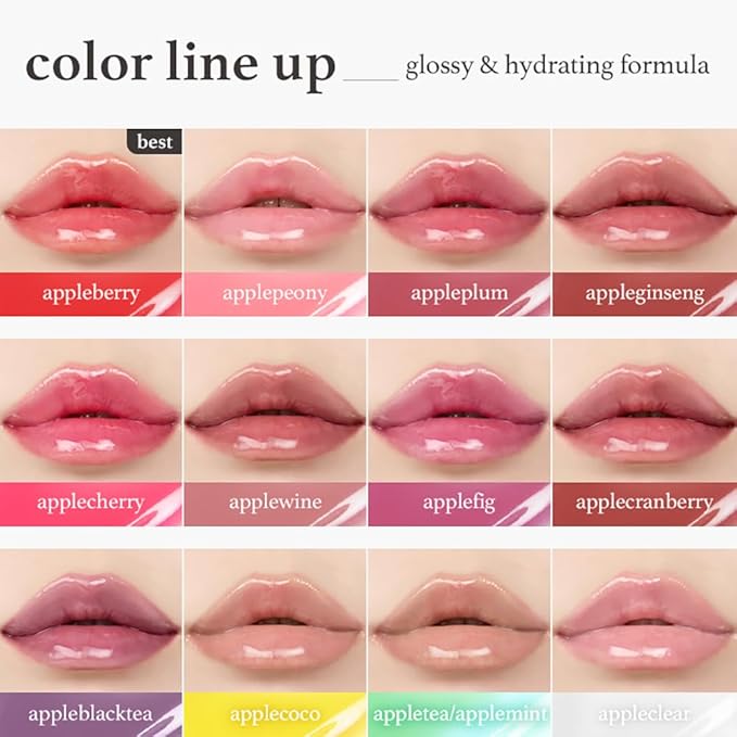 NOONI Korean Lip Oil - Applemint | Long-Lasting, Moisturizing, Plumping, Revitalizing for Dry Lips, Waterproof, No Peel Off, Hydrating, Nourishing Crystal Clear, 0.12 FL Oz