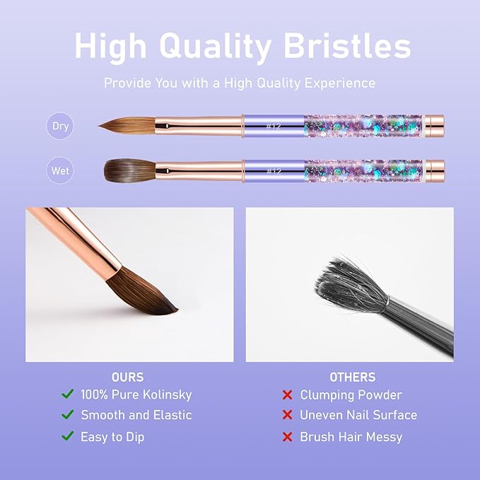 Acrylic Nail Brush Size #14, KEMEISI 100% Pure Kolinsky Nail Art Brushes Sturdy Handle Oval Shaped Acrylic Powder Nail Design Tools for Professional Manicure DIY Home Salon (Purple)