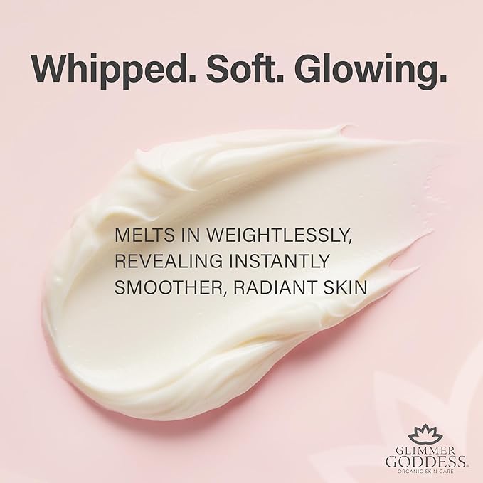 Glimmer Goddess Organic Whipped Body Butter for Women - Moisturizer Cream with Shea & Cocoa Butter, Almonds & Coconut Oil - Christmas Cookie, 8oz