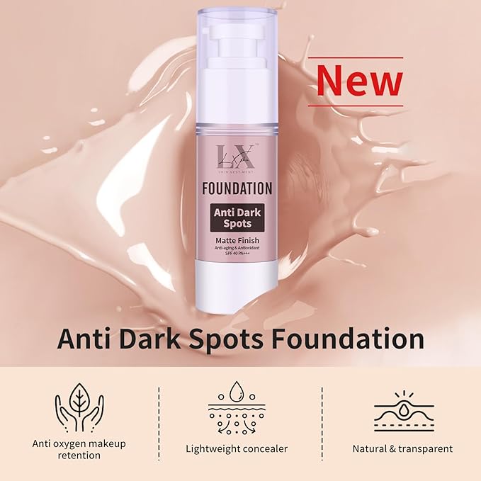 Anti-Dark Spot Liquid Foundation - Collagen Serum Foundation Infused with 2% Niacinamide, High Coverage For A Smooth & Satin Finish, 405 Deep