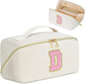 Personalized Initial Makeup Bag,Christmas Gifts for Girl,Preppy Bag Cosmetic Travel Bag Women,Travel Toiletry Organizer,Large Capacity Corduroy Stuff Bag,Cute Cosmetic Pouch Skincare Bag-D