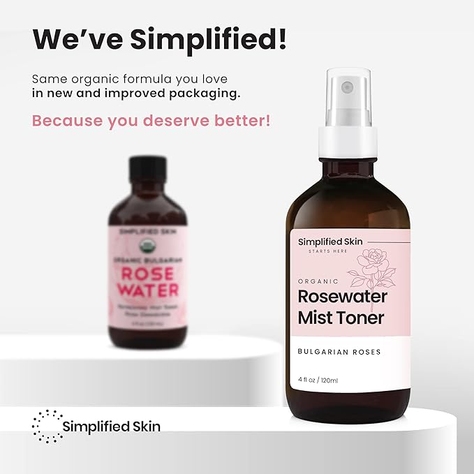 Rose Water Spray for Face & Hair – Pure USDA Organic Rosewater Toner – Refreshing Mist for Skin Care, Makeup & Locs – Natural Rose Scent, 4 Oz (3 Pack)