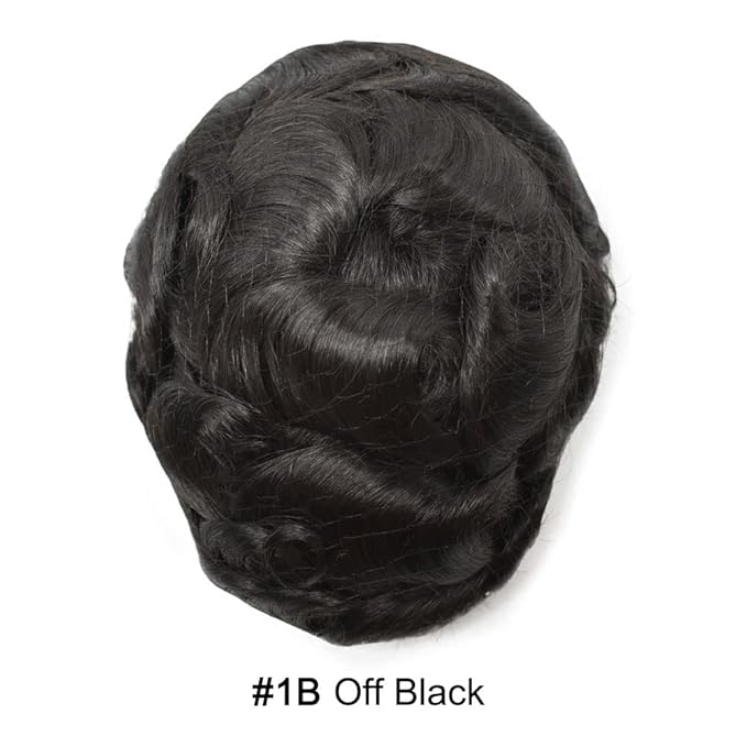 FACE MIRACLE Hair System for Men French Lace Mens Toupee Human Hair Replacement System Lace with PU Toupee for Men Male Hair Piece Wigs 8"X10" 1B# OFF BLACK
