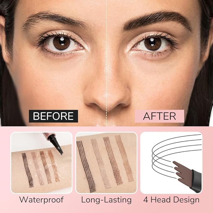 2025 Premium Microblading Eyebrow Pen, Waterproof Eyebrow Pencil, Eye Brow Pen with 4 Tip, Natural Magic Eyebrow Makeup Fine Stroke Contouring Pencil Long-Lasting Stay on All Day (Gray)